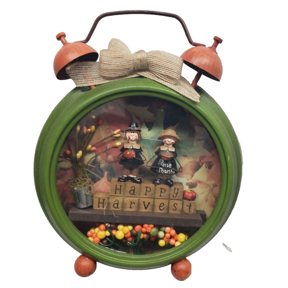 Blackout Lighted Round Wall Clock, FALL,HAPPY HARVEST,PILGRIMS GIVE THANX,GI